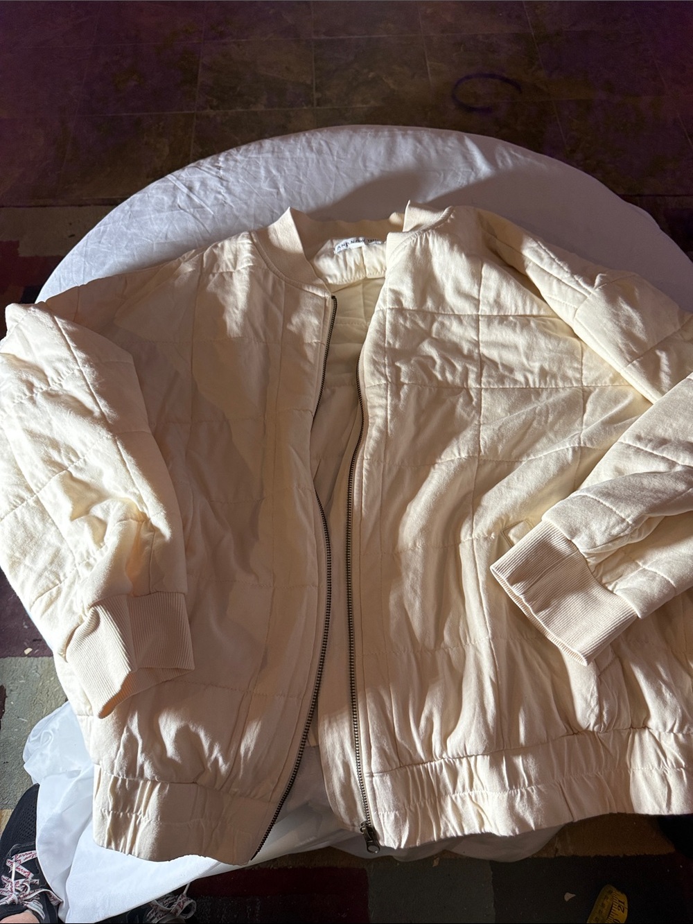 And Now This Women's Cream Quilted Bomber Jacket- 3X